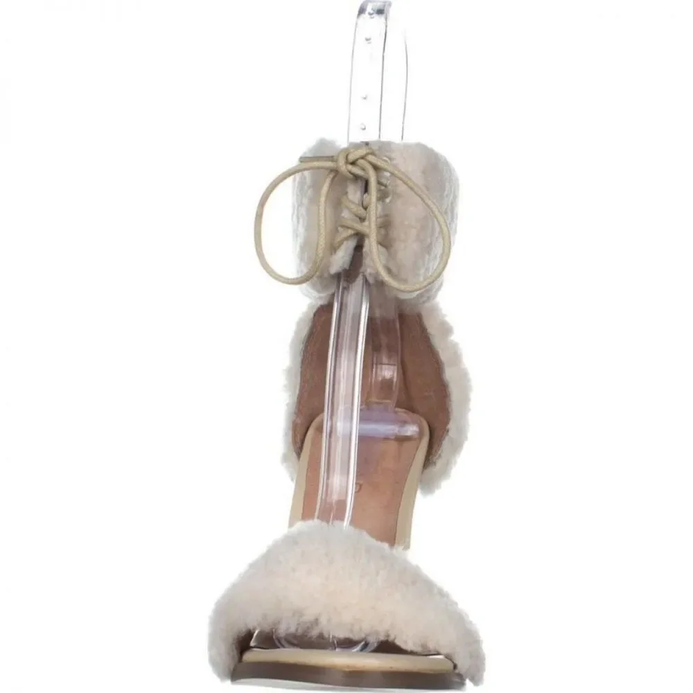 JAGGAR Transcendence Shearling Fur Heels in Natural Lace Up NIB Women's Size 7.5